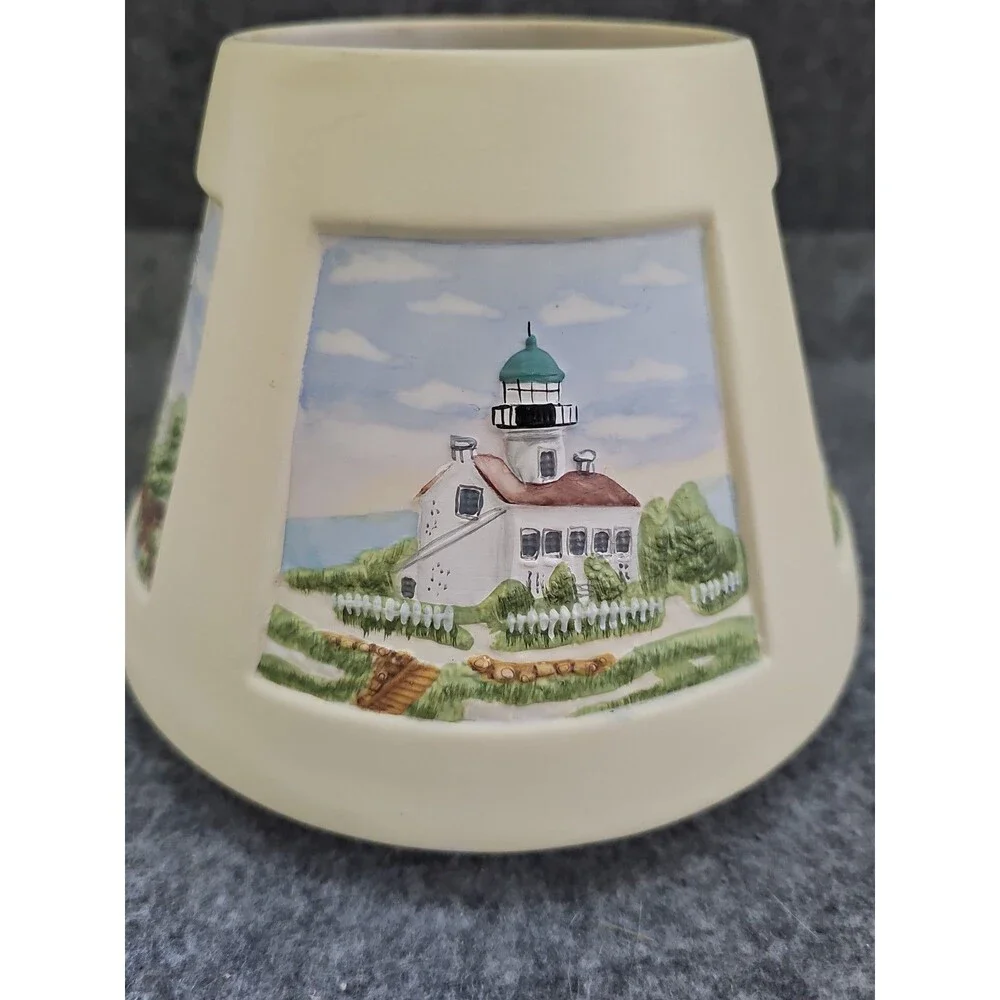 GREAT AMERICAN LIGHTHOUSES CANDLE SHADE~PORCELAIN~ Donna Elias 4 SCENES. READ